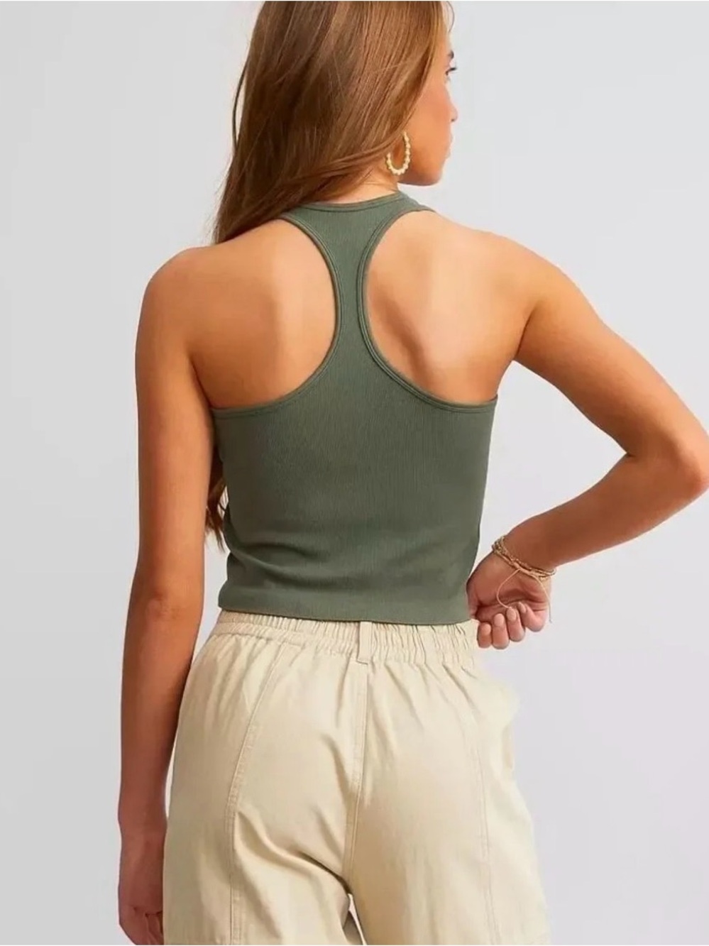 Free People Ribbed High-Neck Crop Tank Top - Navy Green - Picture 3 of 4
